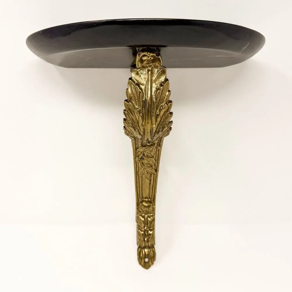 Vintage Bombay Co Hollywood Regency Brass Faux Marble Wall Shelf Sconce Decor